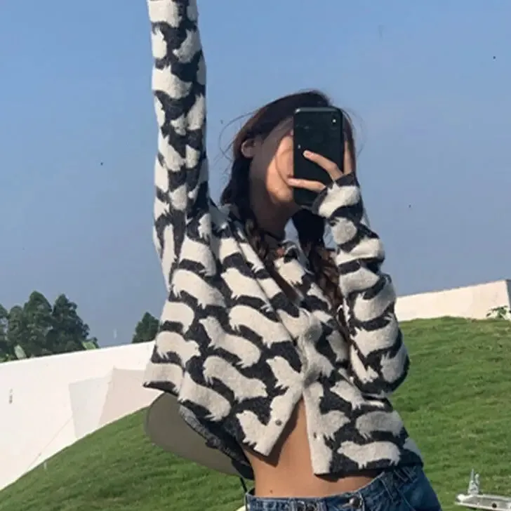 Geometric Knitted Crop Cardigan
