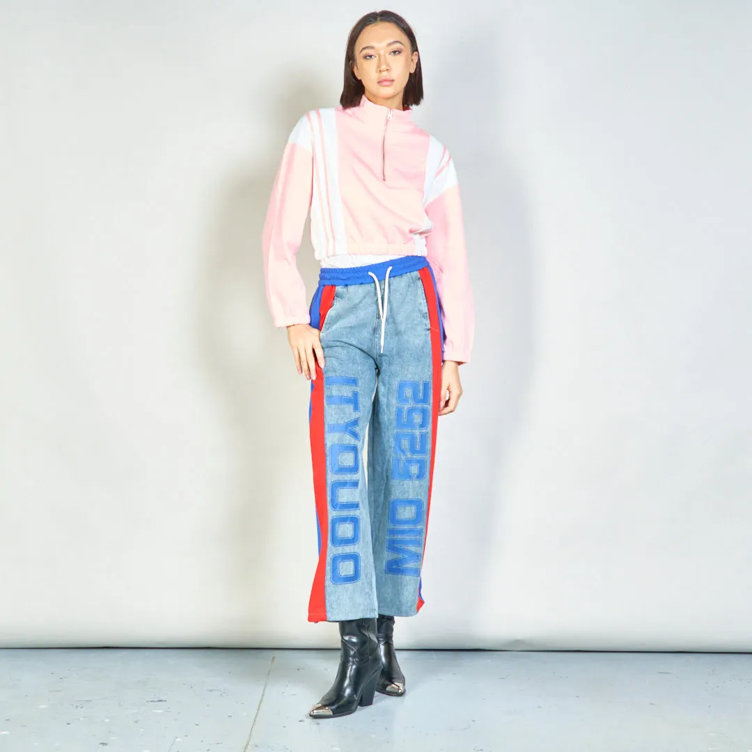 Graphic denim jogger pants with elastic waist wholesale