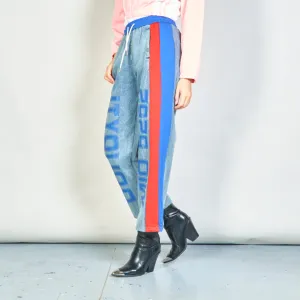 Graphic denim jogger pants with elastic waist wholesale