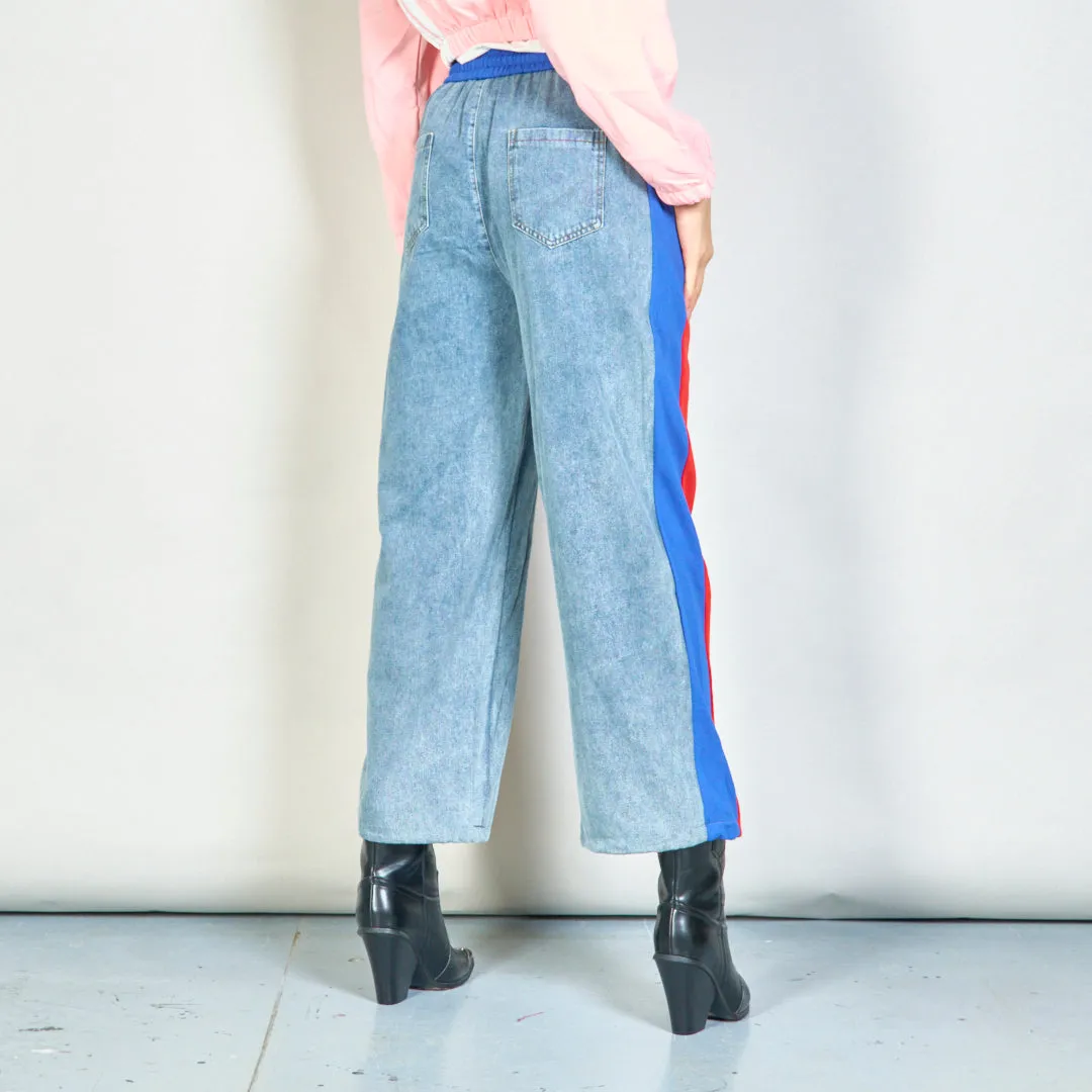 Graphic denim jogger pants with elastic waist wholesale