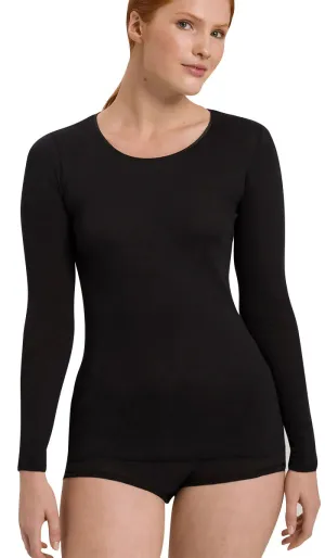 Hanro 100% Cotton Top with Long Sleeve in Black 1620