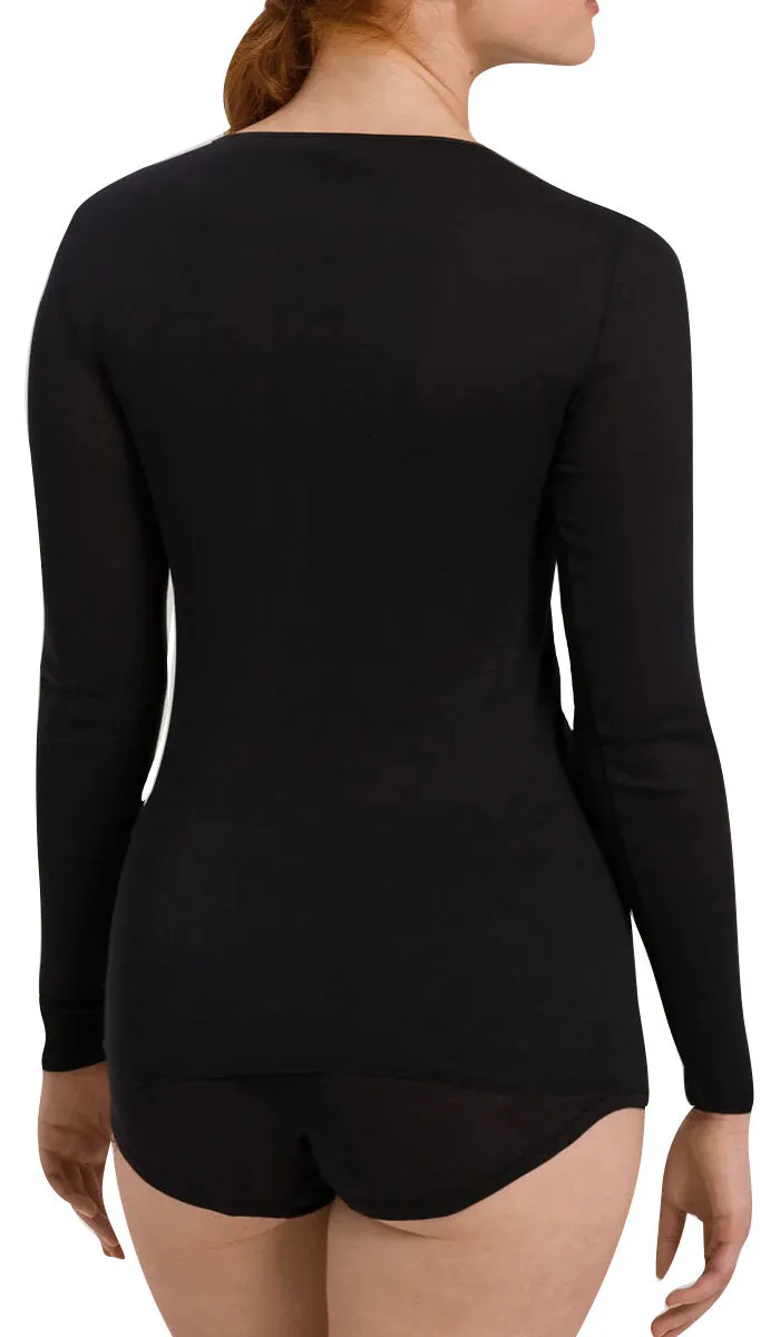 Hanro 100% Cotton Top with Long Sleeve in Black 1620
