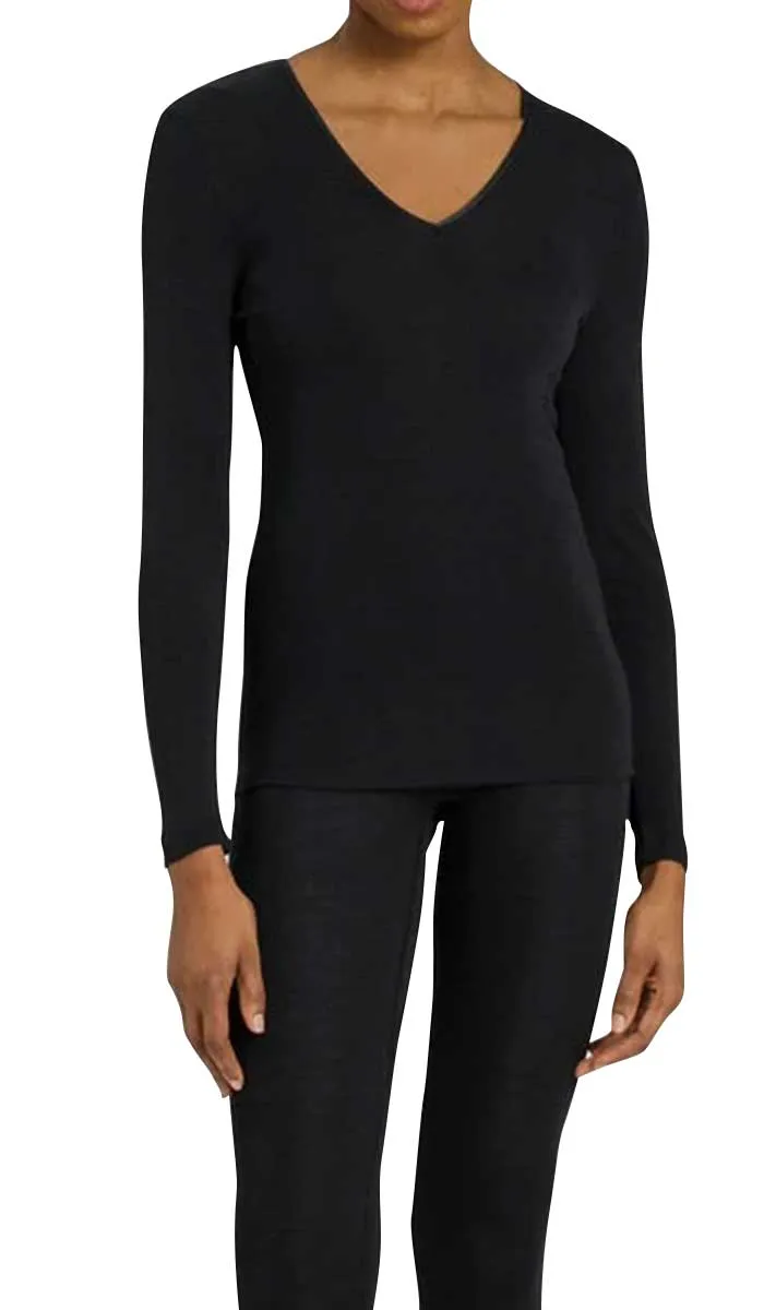 Hanro 70% Wool 30% Silk Top with Long Sleeve in Black 1418