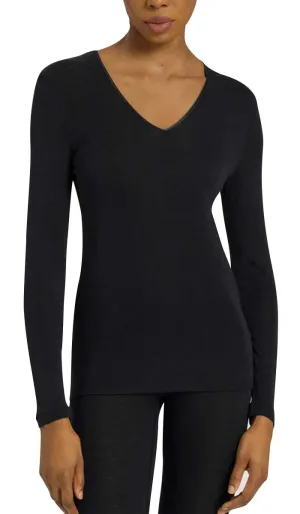 Hanro 70% Wool 30% Silk Top with Long Sleeve in Black 1418