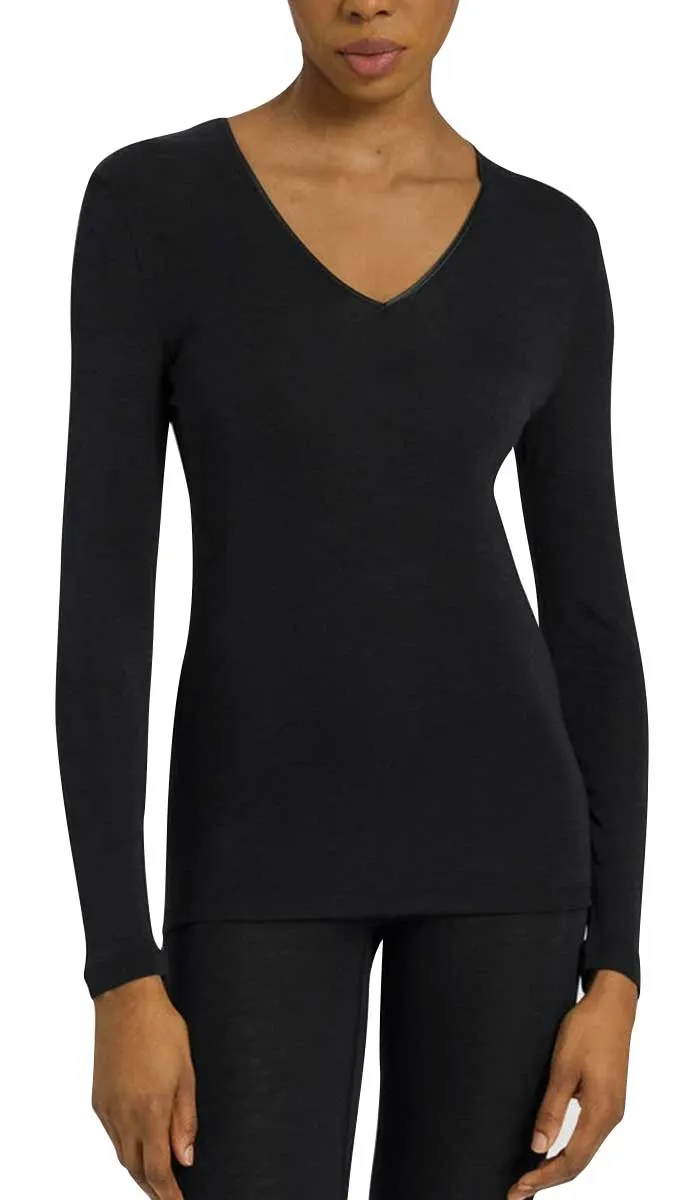 Hanro 70% Wool 30% Silk Top with Long Sleeve in Black 1418