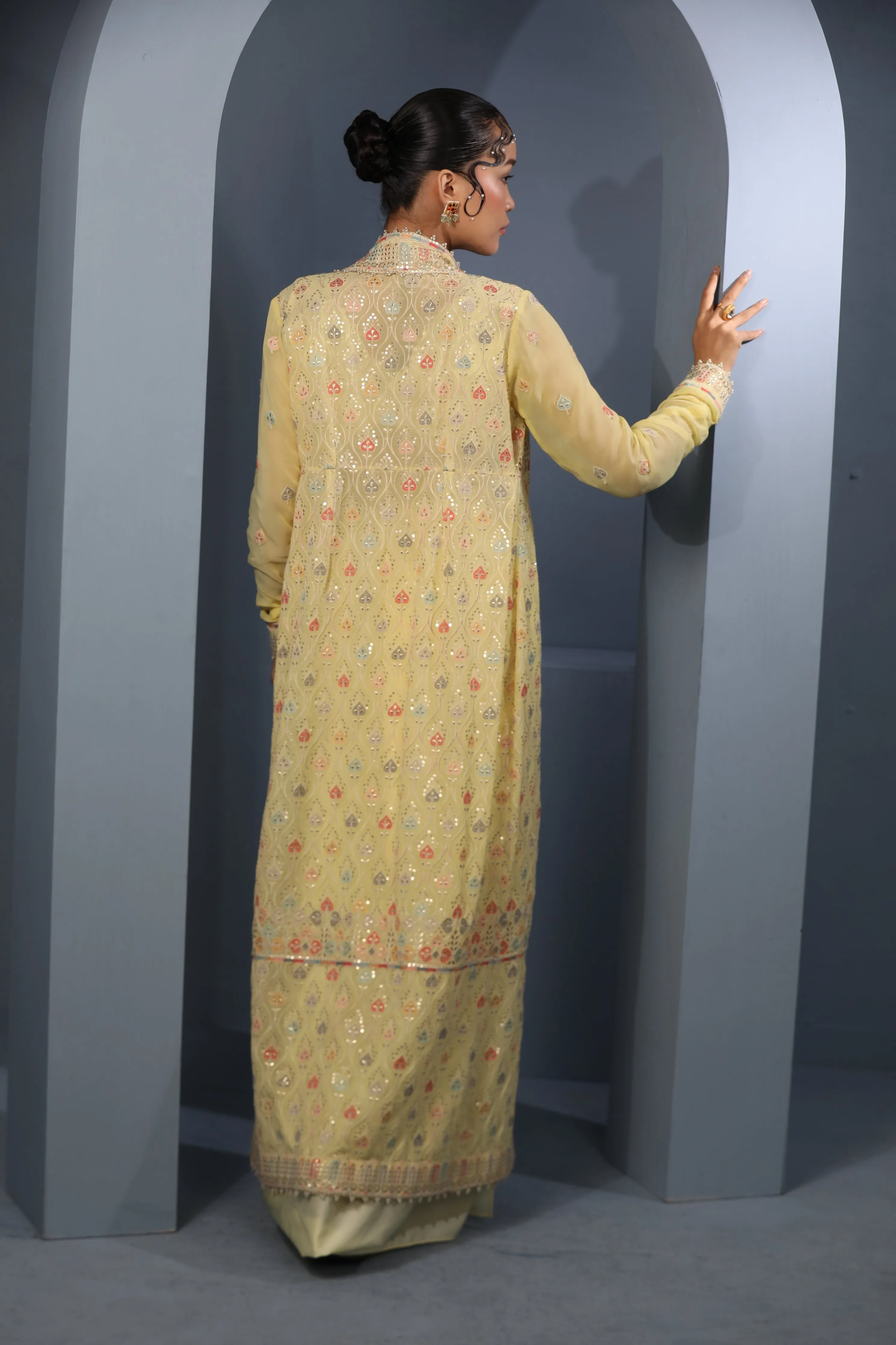 Iris Yellow Draped Cape-Skirt