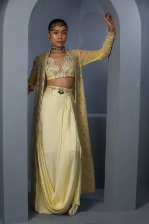 Iris Yellow Draped Cape-Skirt