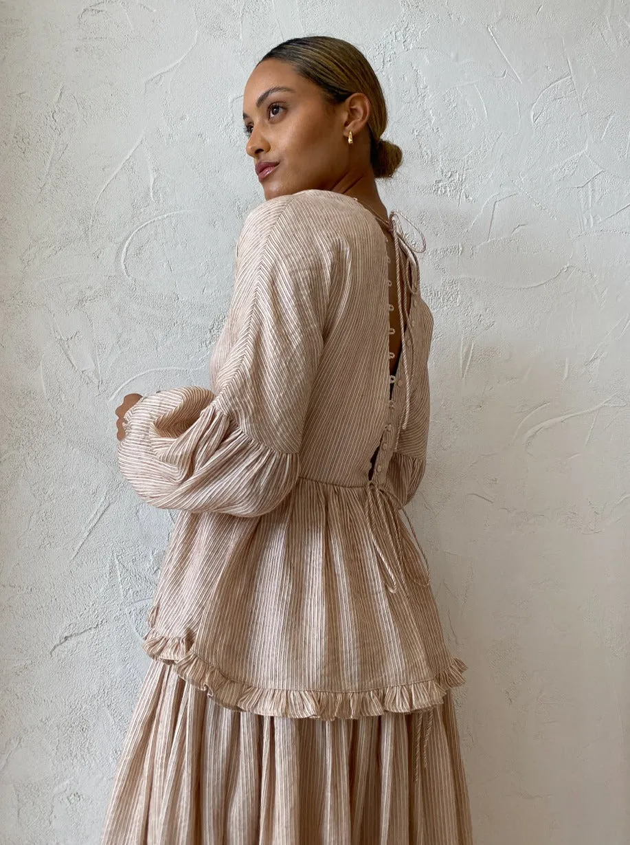 Joslin Ida Linen Silk Midi Dress in Ginger Butter Stripe