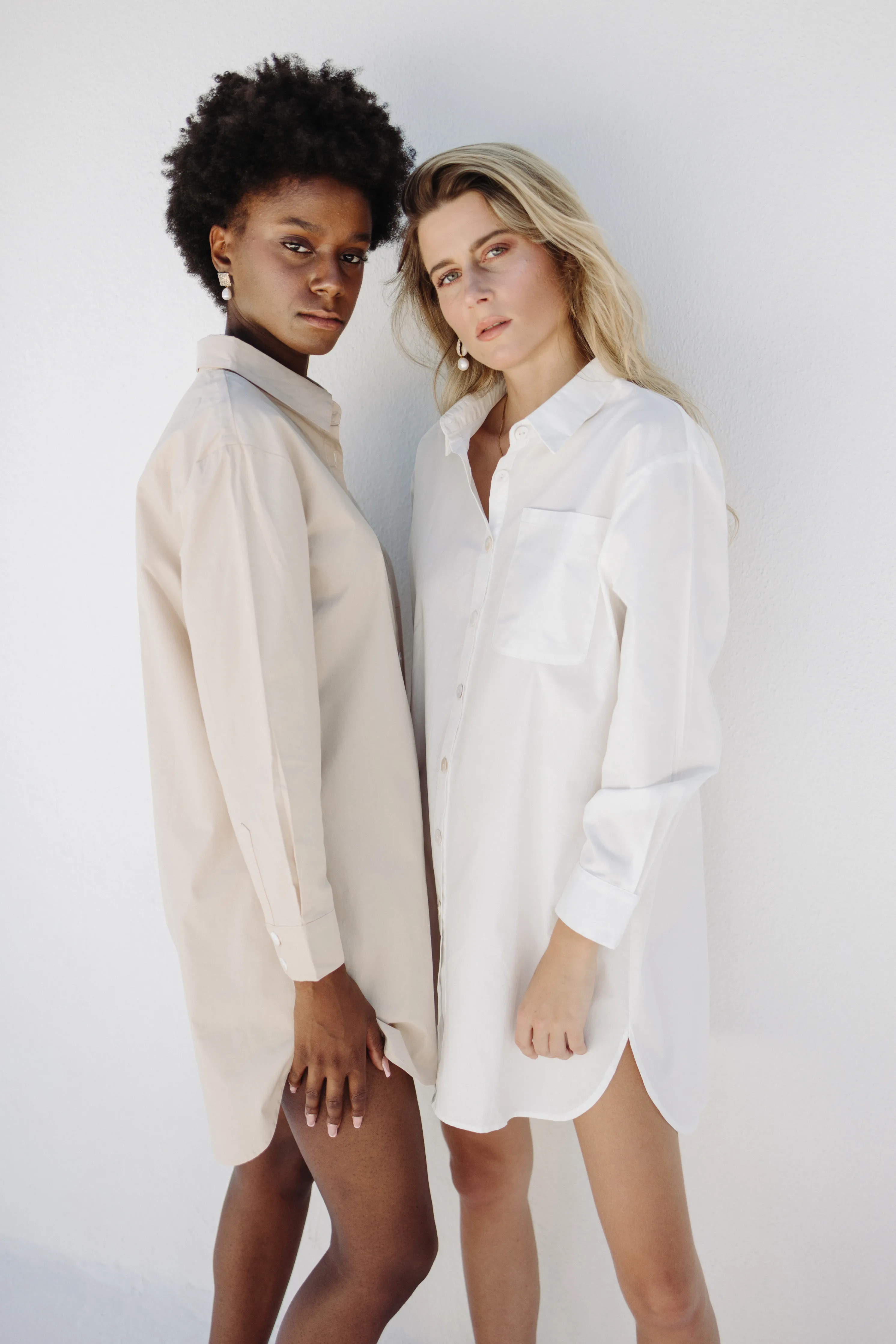 Leah Poplin Boyfriend Shirt Dress - Nude