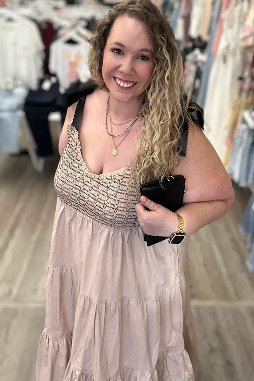 Lena - Tiered Maxi Dress with Ribbon Tie Straps - Mocha