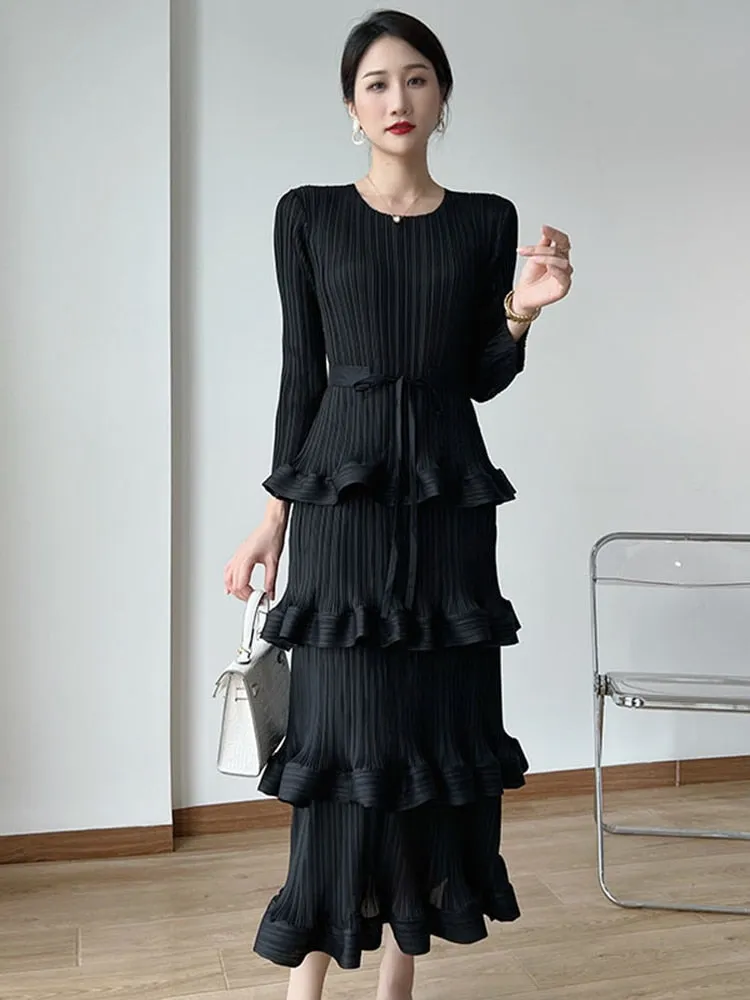 Long Pleated Multi-layer Dress