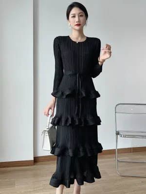 Long Pleated Multi-layer Dress