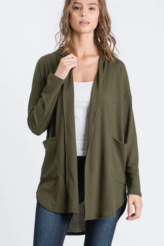 Long Sleeve Hooded Cardigan - Olive