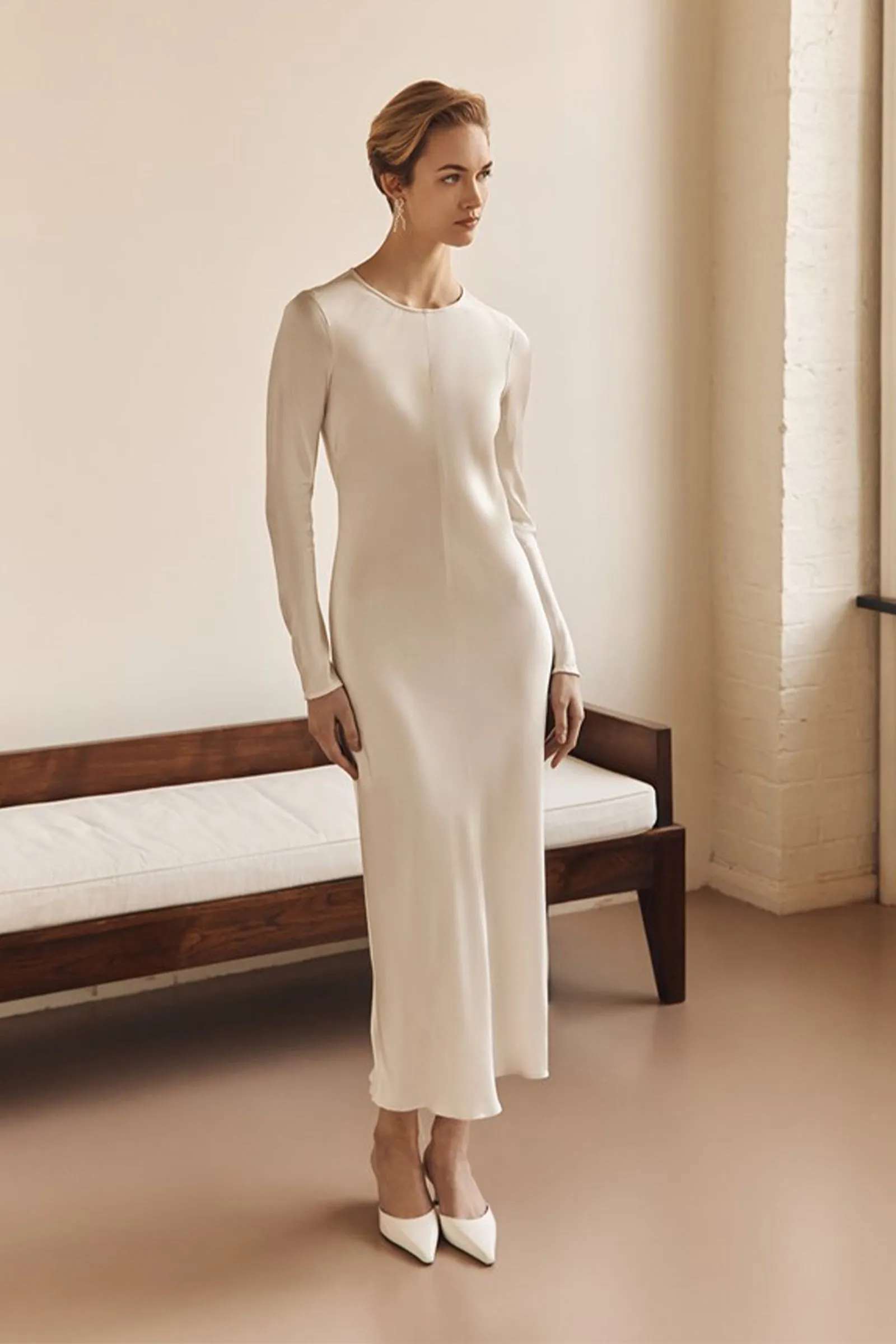 Mari Satin Midi Dress Ivory