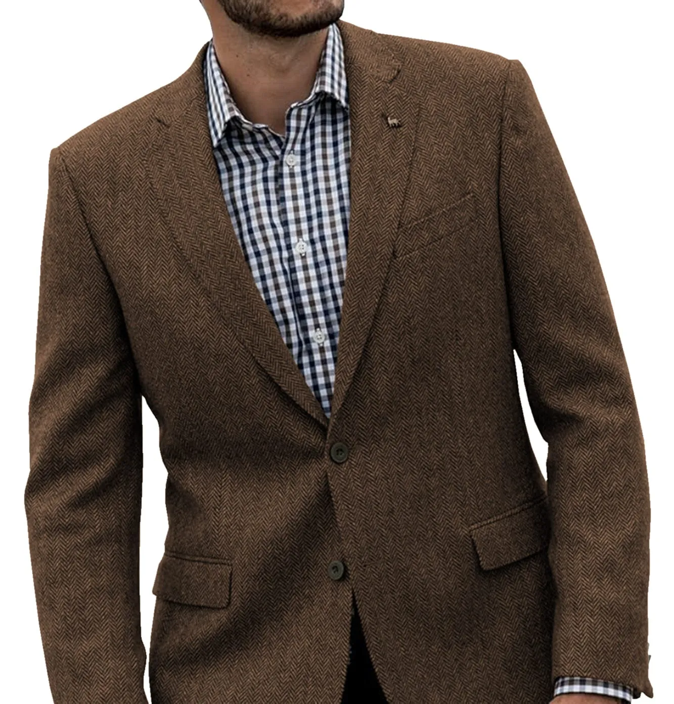 Men's Winter Herringbone Notch Lapel Casual Suit Blazer
