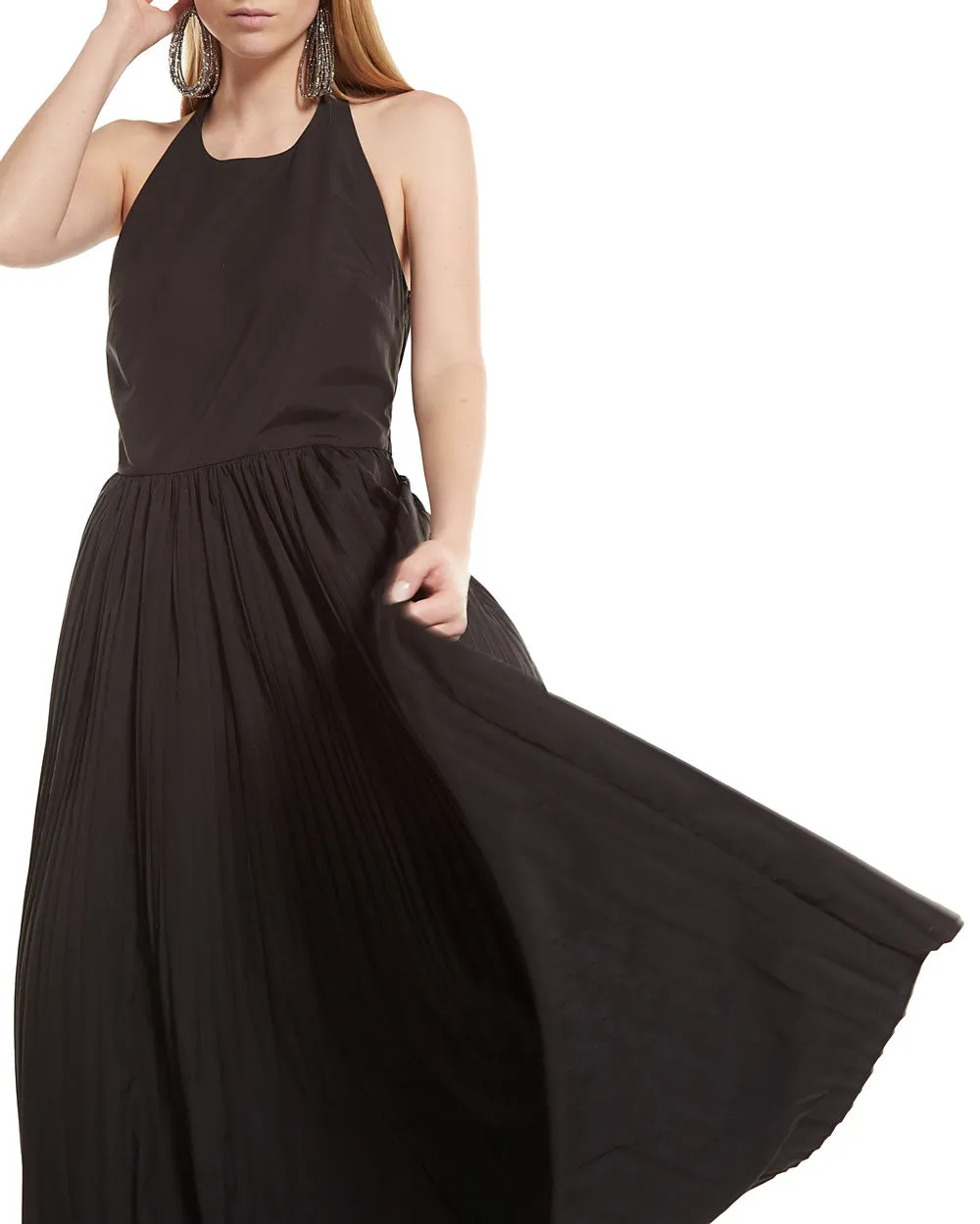 Nero Pleated Halter Neck Maxi Dress