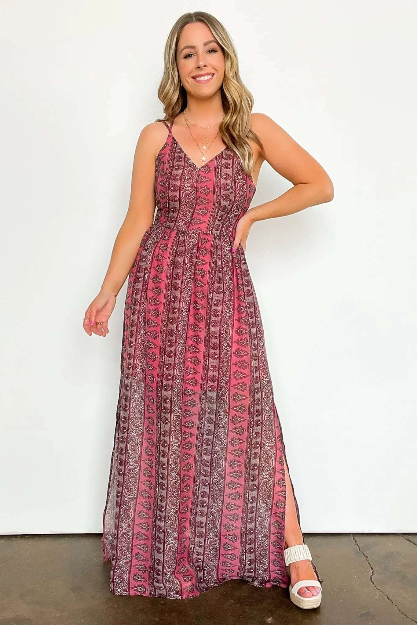 Norielle Geo Print Criss Cross Back Flowy Maxi Dress - FINAL SALE