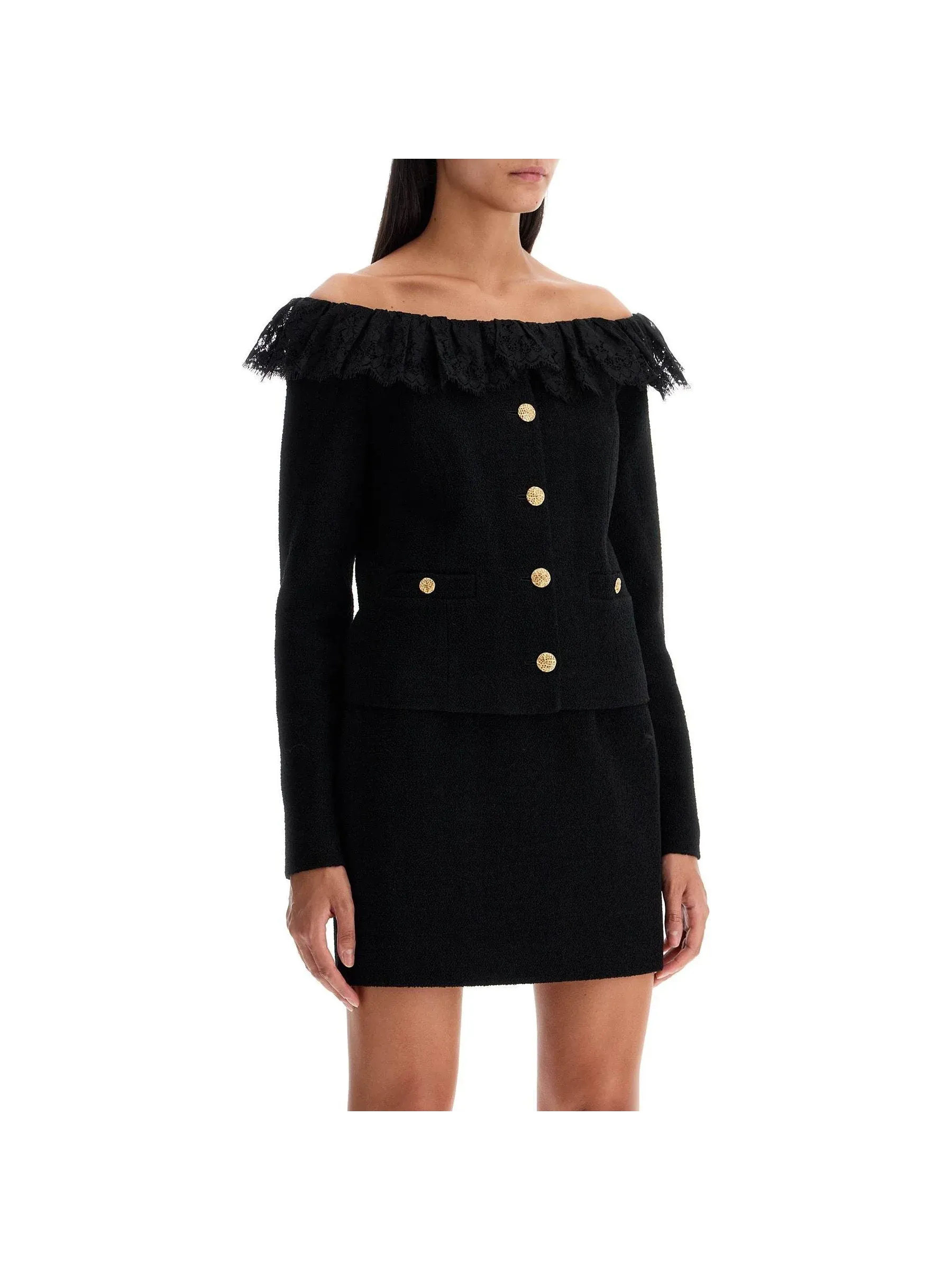 Off-Shoulder Tweed Blazer