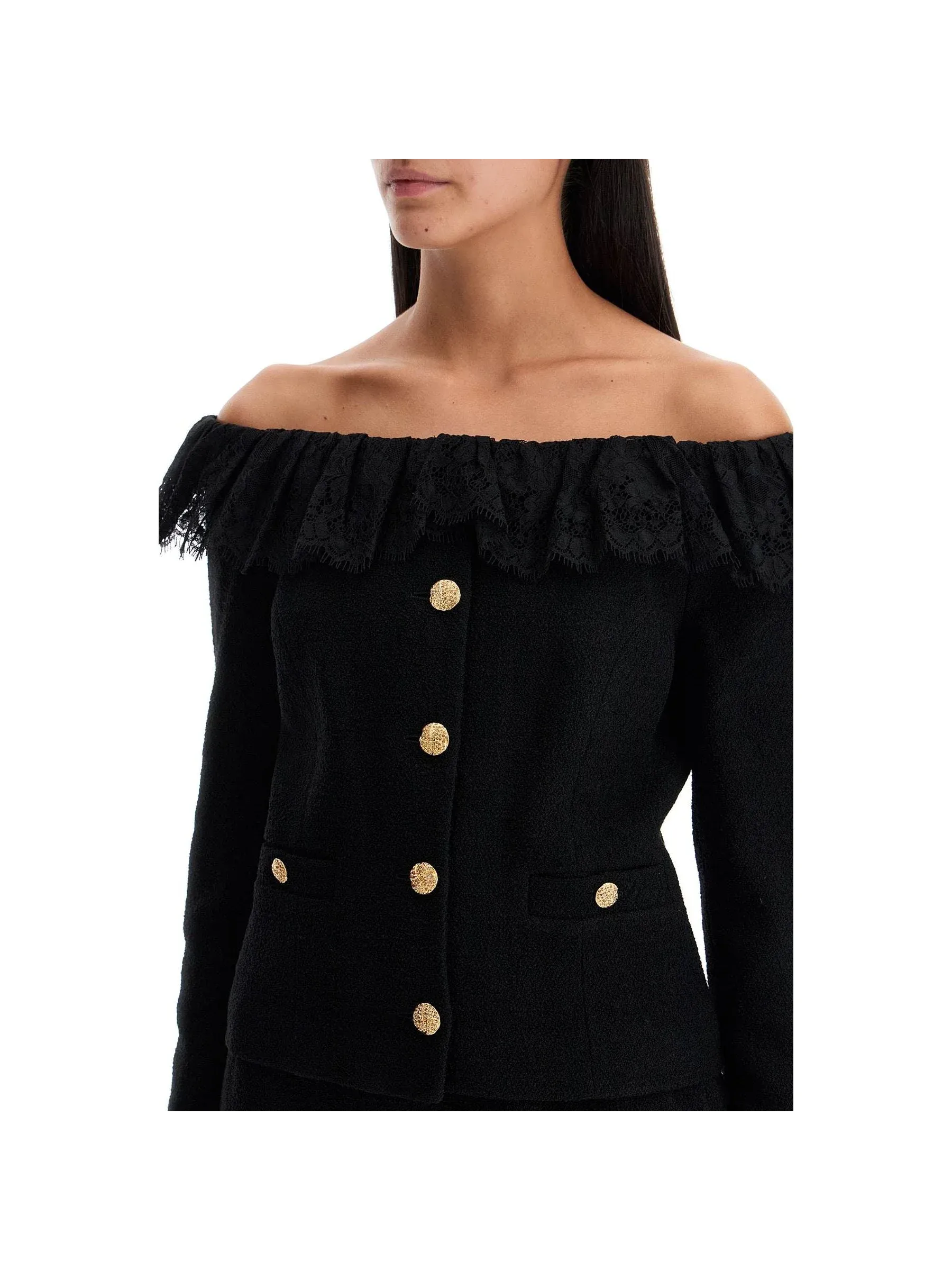 Off-Shoulder Tweed Blazer