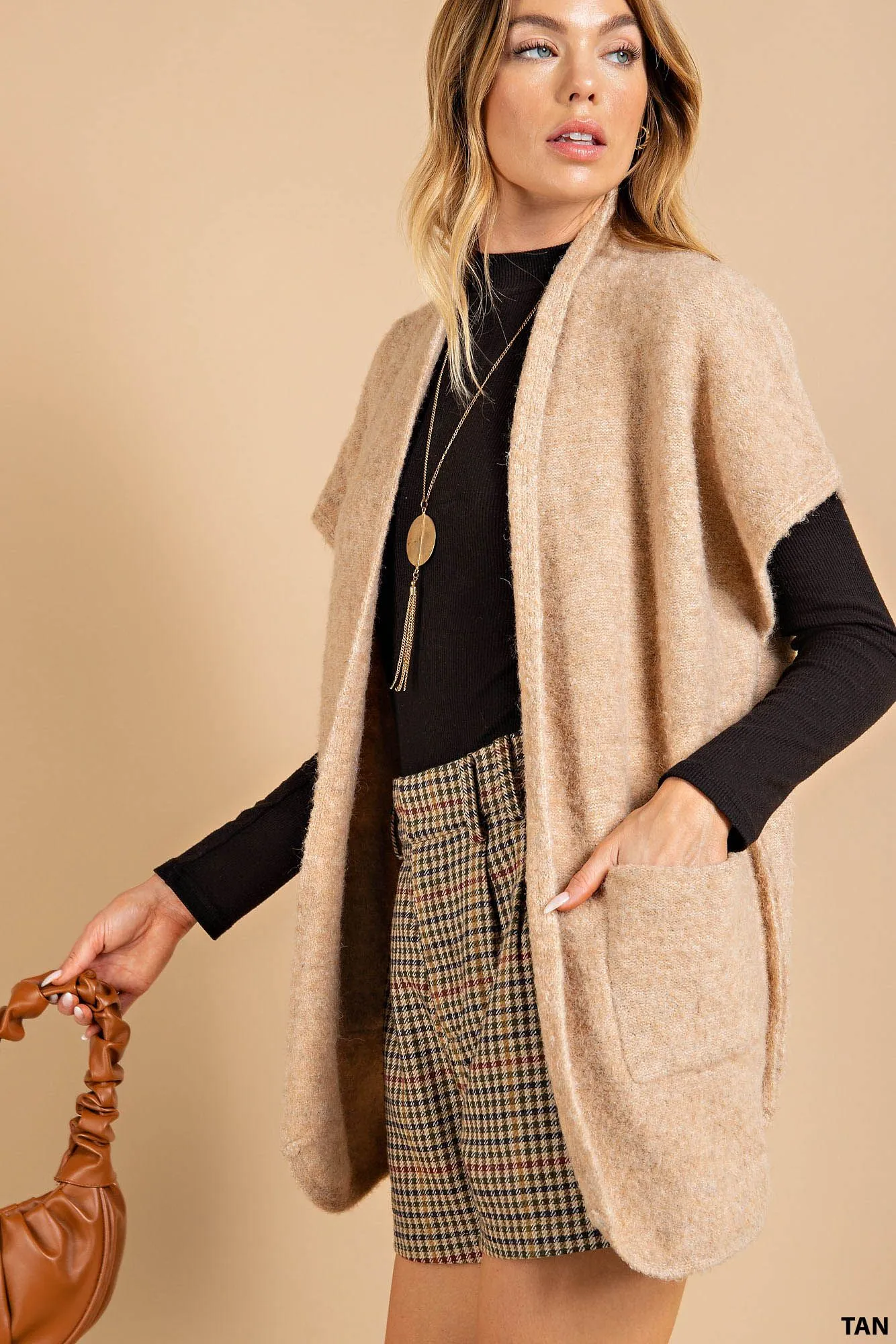 Open Sweater Cardigan - tan