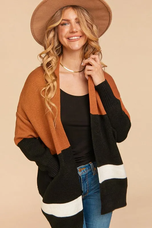 PLUS COLOR BLOCK MIDI LENGTH OVERSIZE CARDIGAN