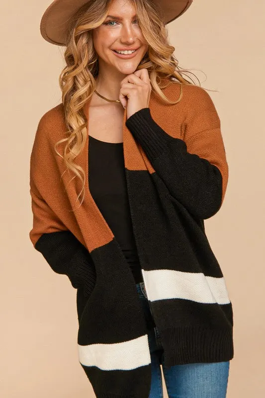 PLUS COLOR BLOCK MIDI LENGTH OVERSIZE CARDIGAN