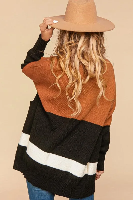 PLUS COLOR BLOCK MIDI LENGTH OVERSIZE CARDIGAN