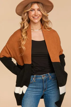 PLUS COLOR BLOCK MIDI LENGTH OVERSIZE CARDIGAN