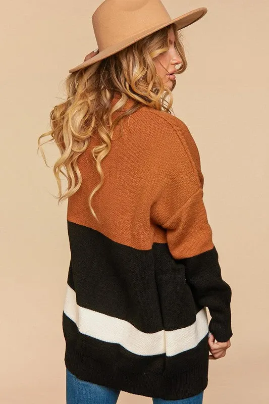PLUS COLOR BLOCK MIDI LENGTH OVERSIZE CARDIGAN