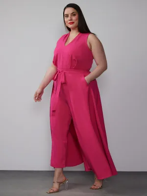 Plus Halter V-Neck Drama Cape Jumpsuit