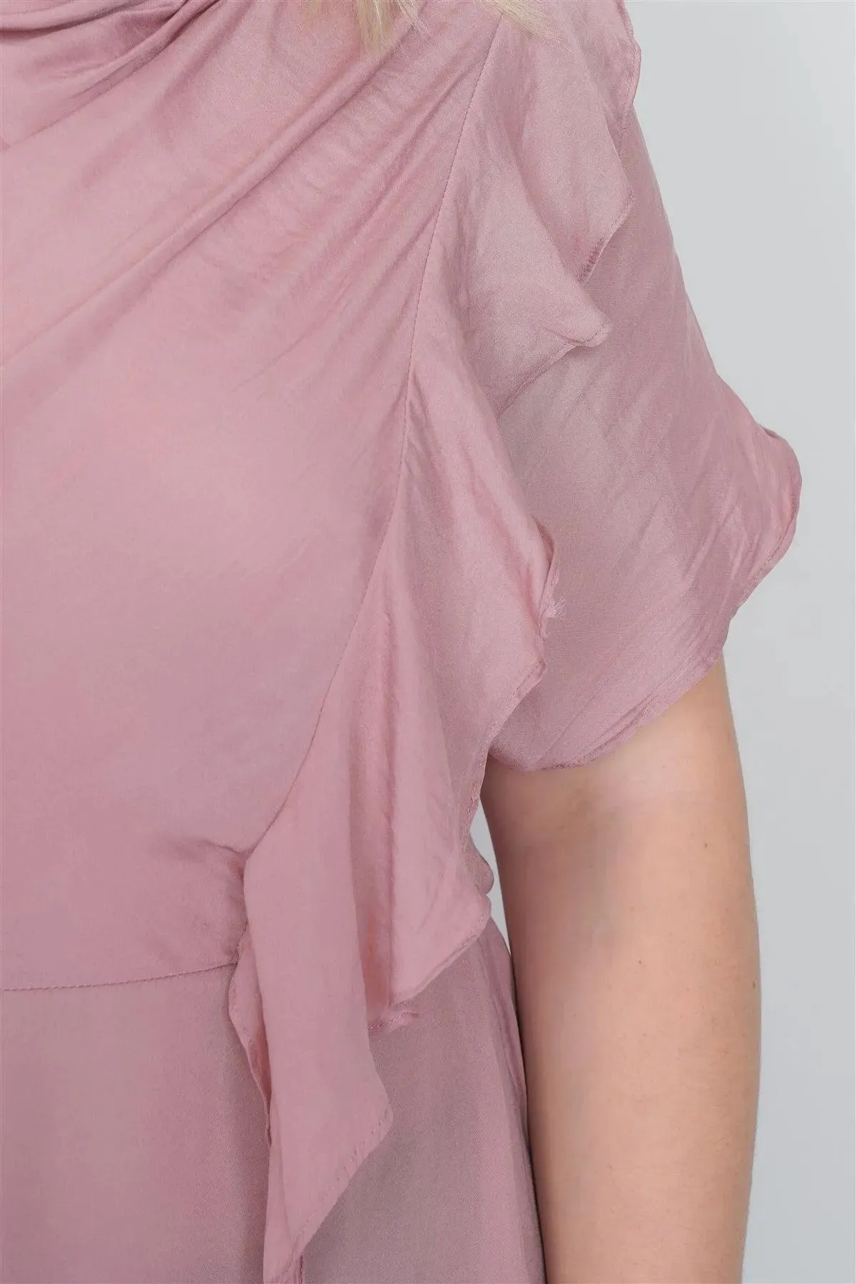 Plus Size Mauve Satin Handkerchief Hem Blouse