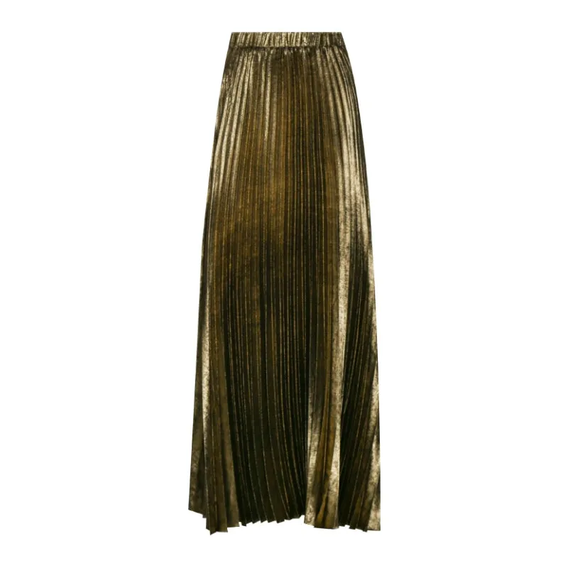 PURITY Luxury British style classic black vest lacquered dark gold pressed pleated skirt set- Lizzy