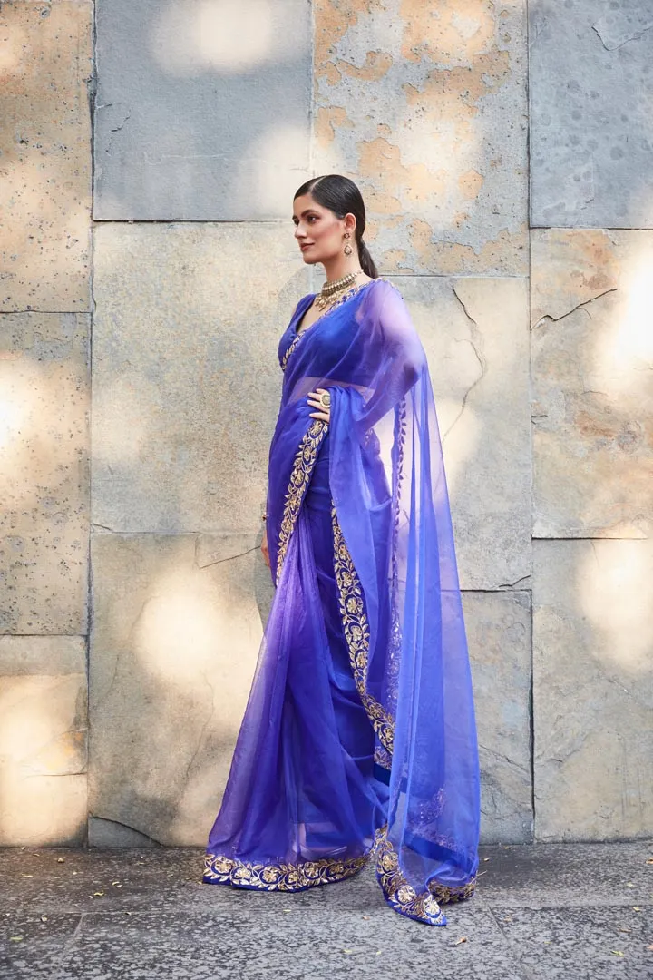 Purple silk organza saree