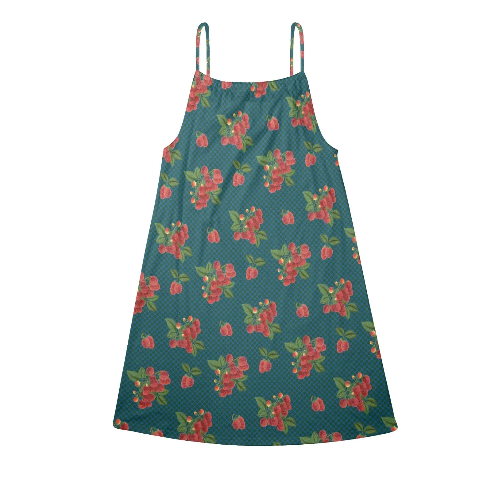 raspberry petals print 2 Drawstring Neck Sleeveless Dress (Model D68)