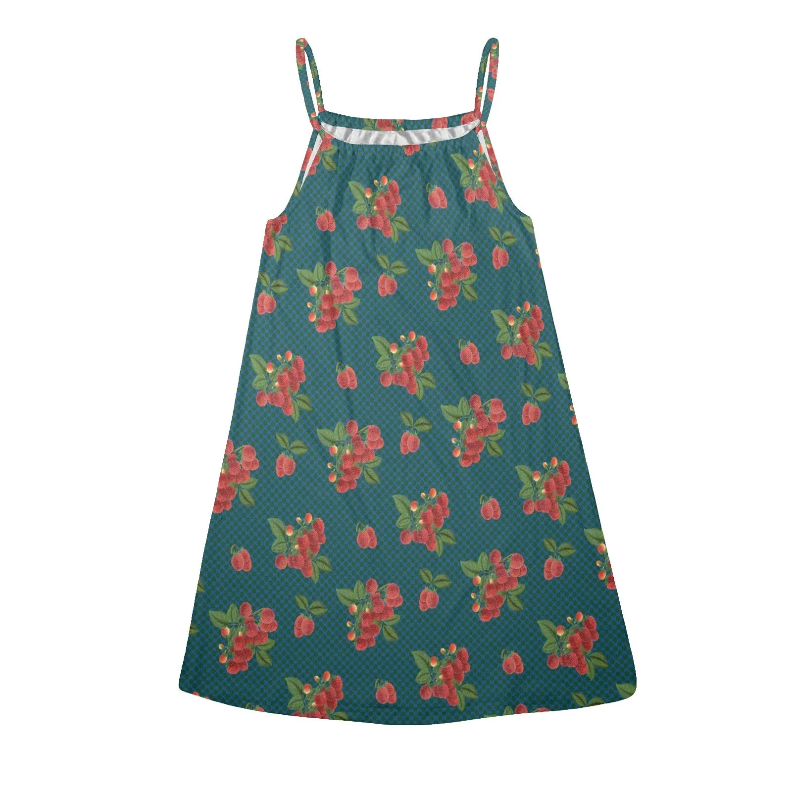 raspberry petals print 2 Drawstring Neck Sleeveless Dress (Model D68)