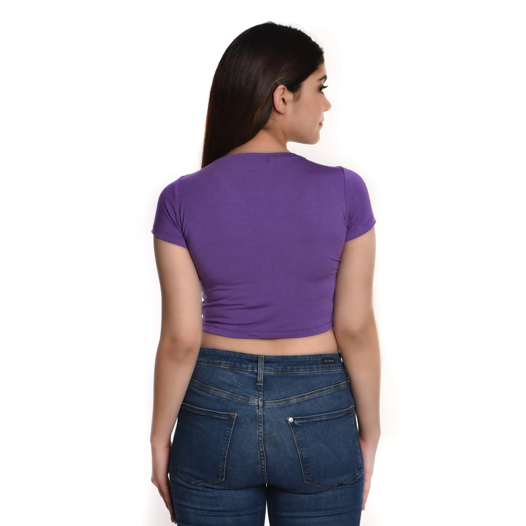 Rayon Ruched Drawstring Front V Neck Crop Top Style Blouse