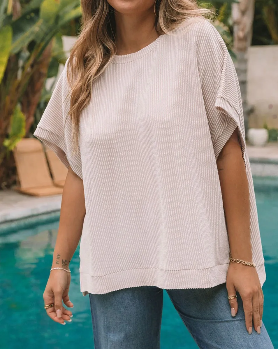 Ribbed Batwing Sleeve Oversized T-Shirt