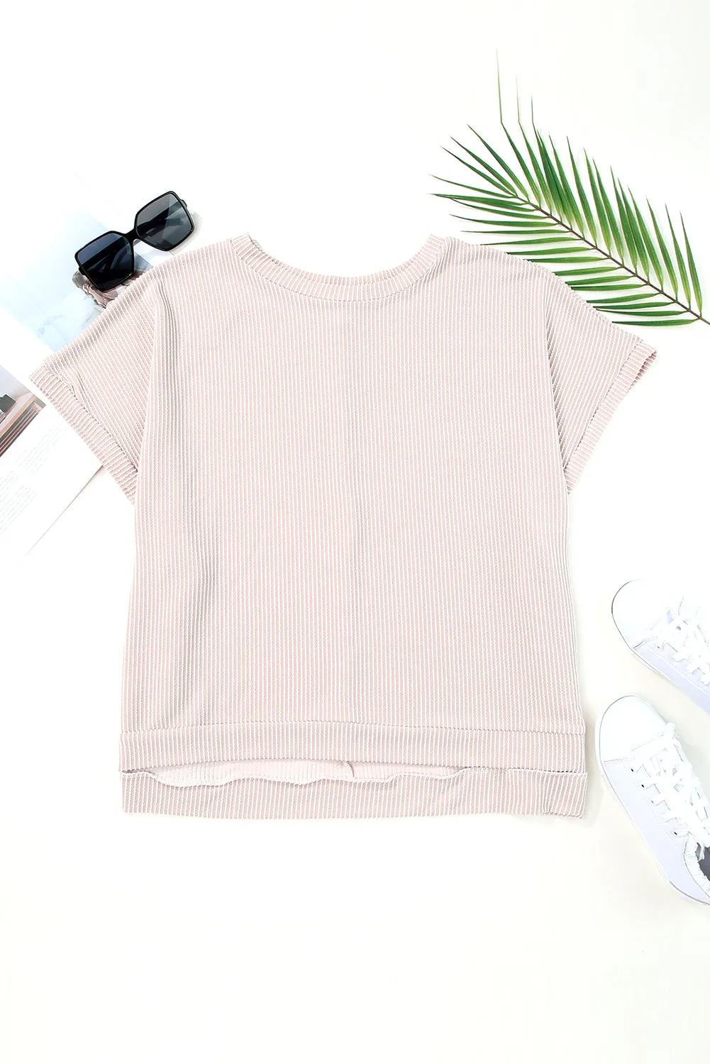 Ribbed Batwing Sleeve Oversized T-Shirt