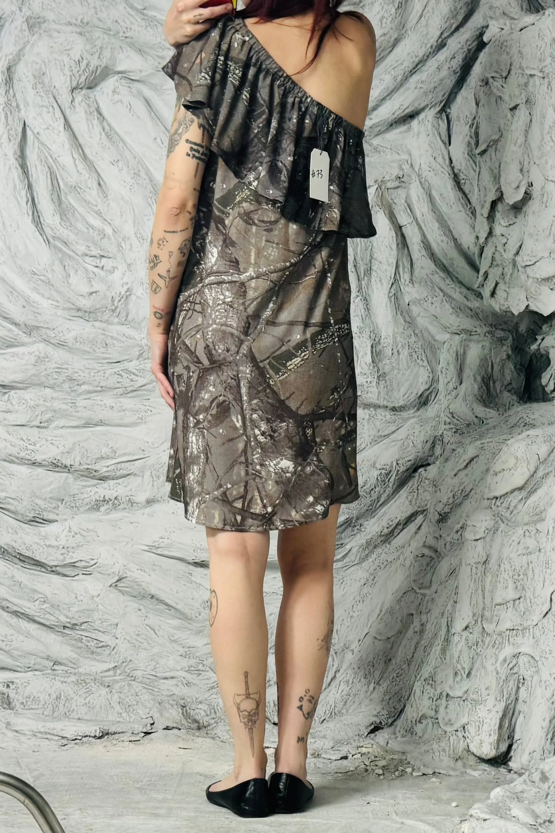 SAMPLE #73 - S Forest Camo Asymmetrical Linen Dress