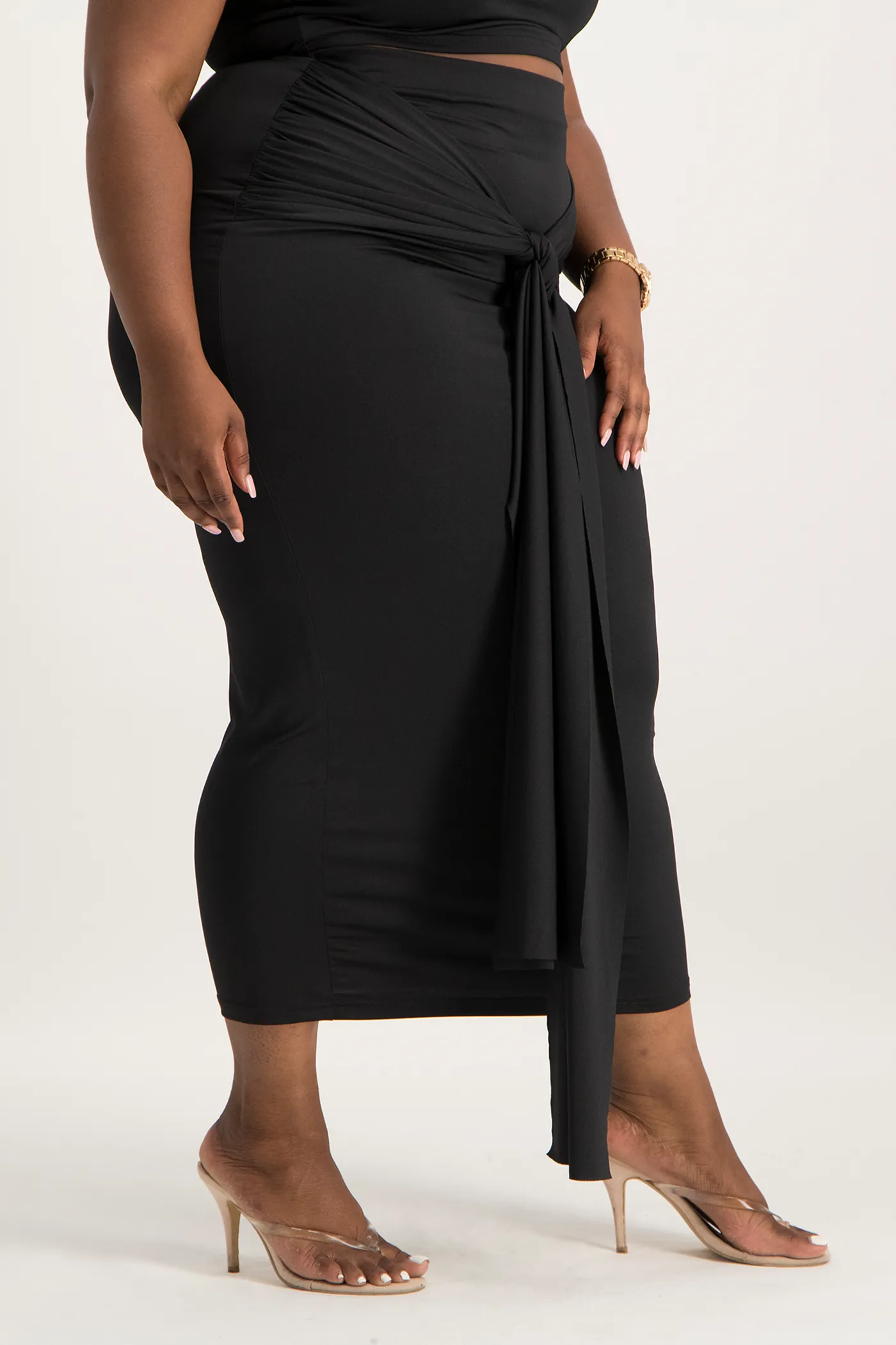 Savannah Wrap Tie Detail Skirt - Black