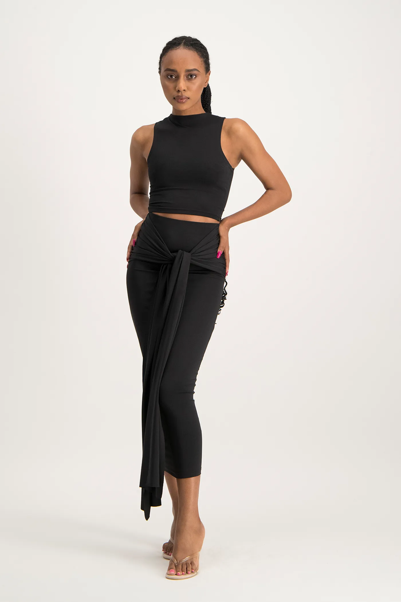 Savannah Wrap Tie Detail Skirt - Black