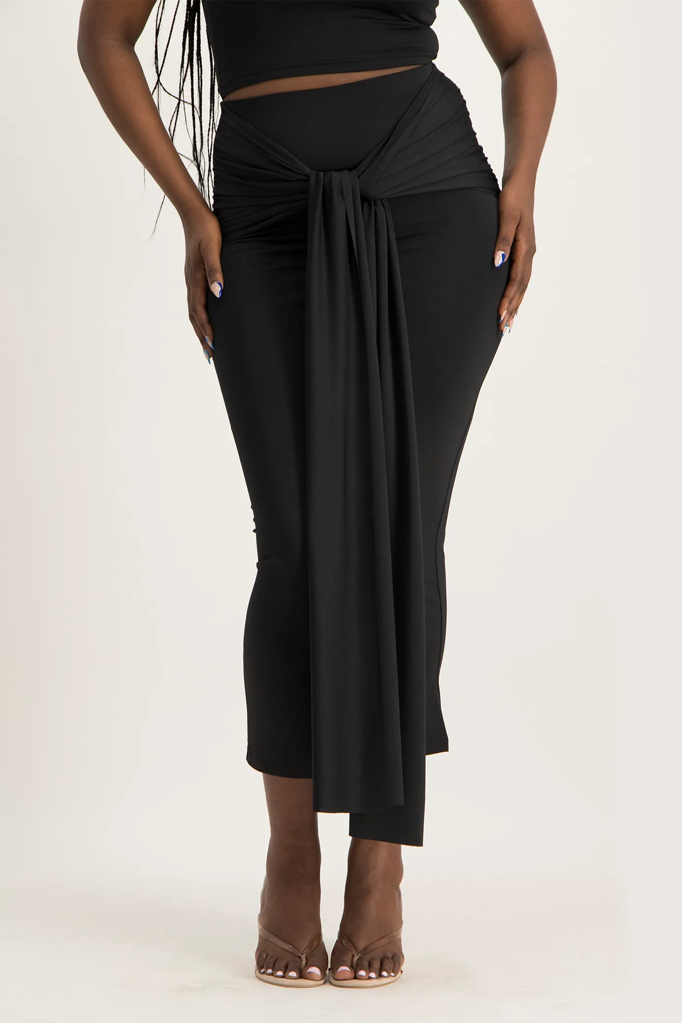 Savannah Wrap Tie Detail Skirt - Black