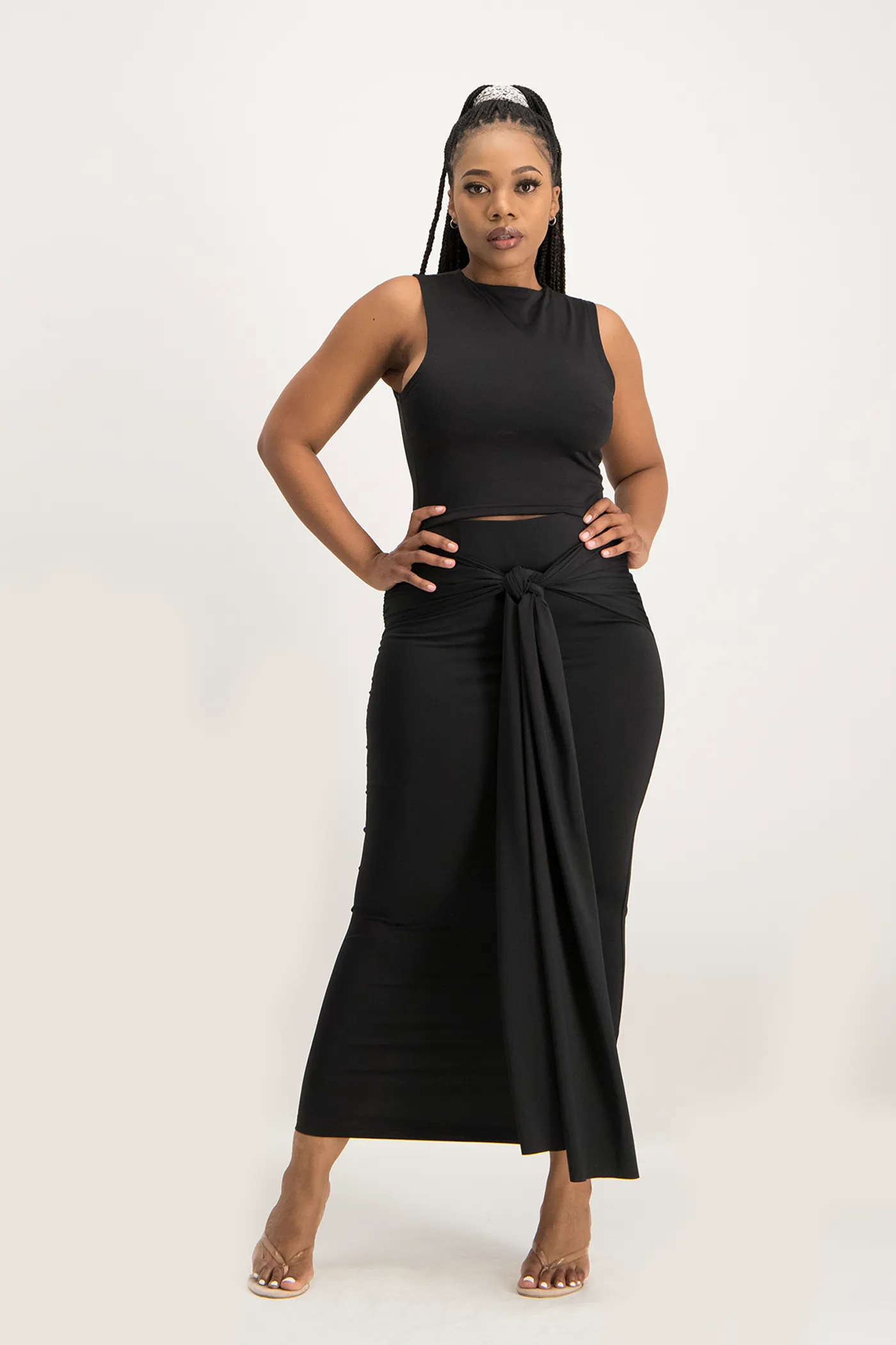 Savannah Wrap Tie Detail Skirt - Black