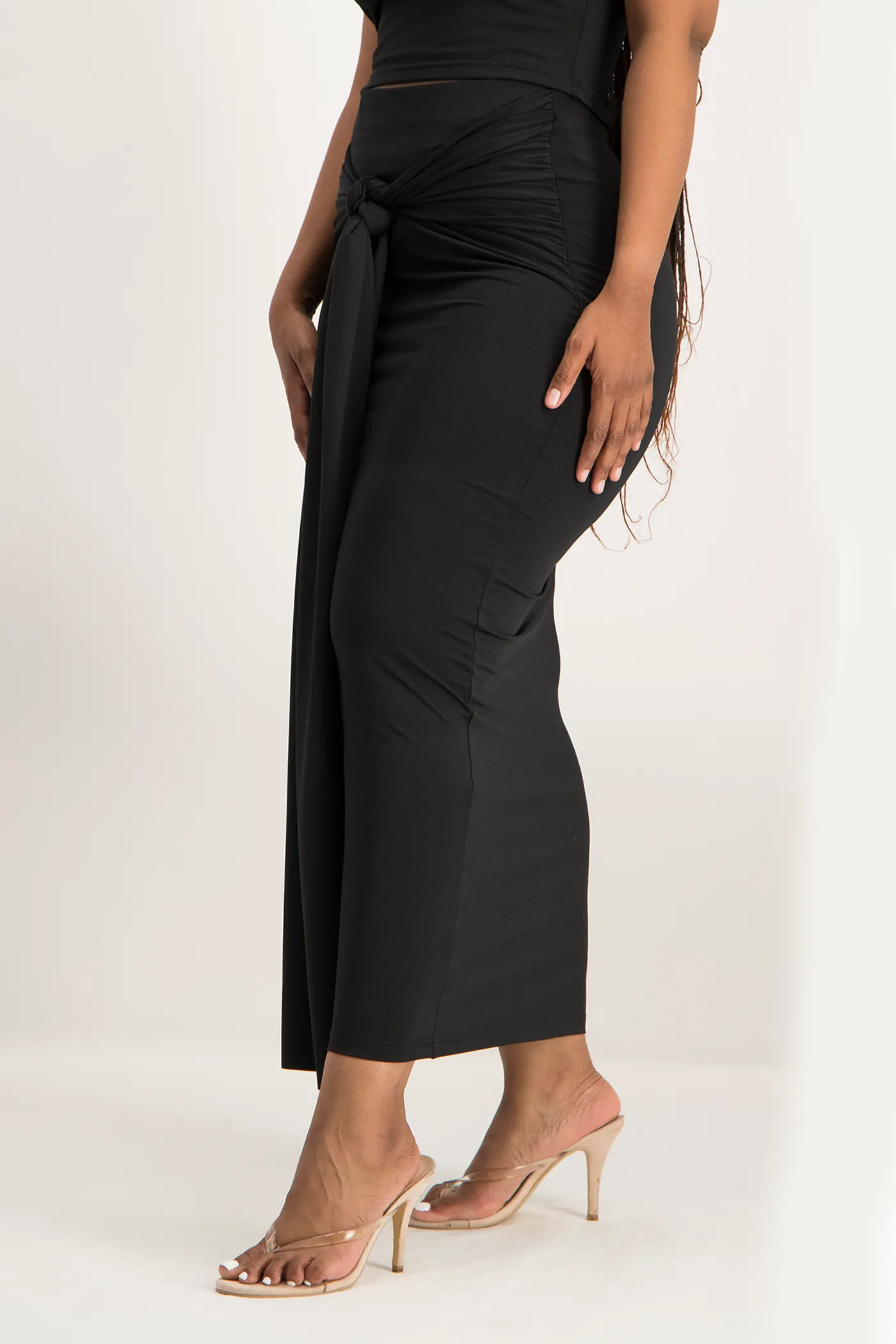 Savannah Wrap Tie Detail Skirt - Black