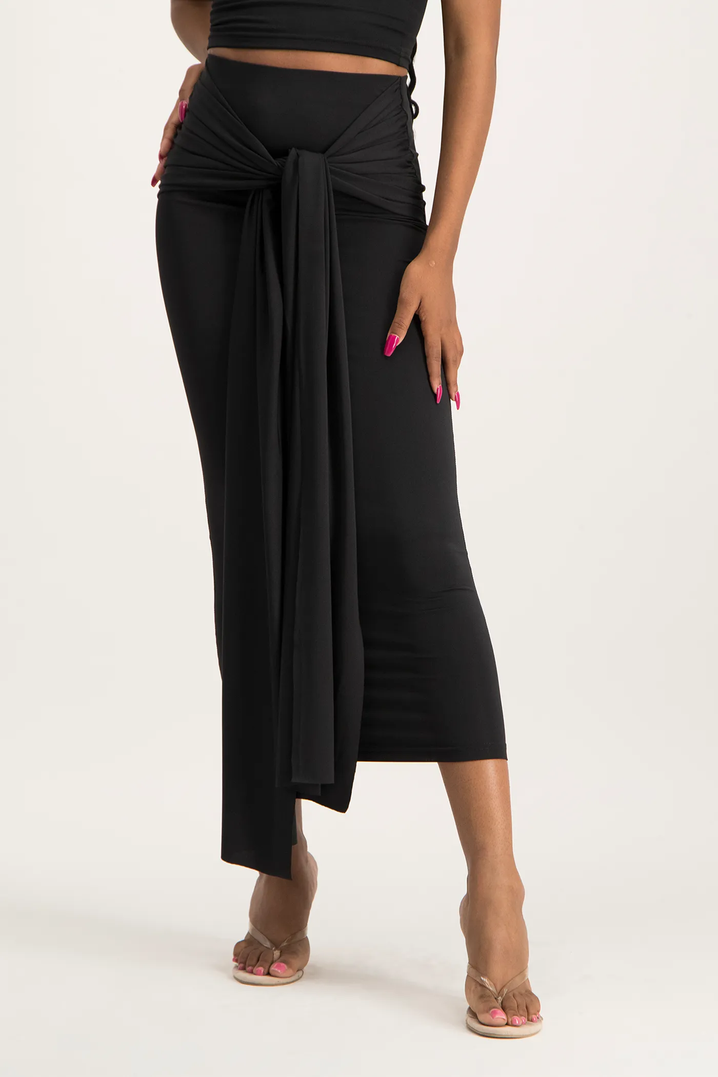 Savannah Wrap Tie Detail Skirt - Black