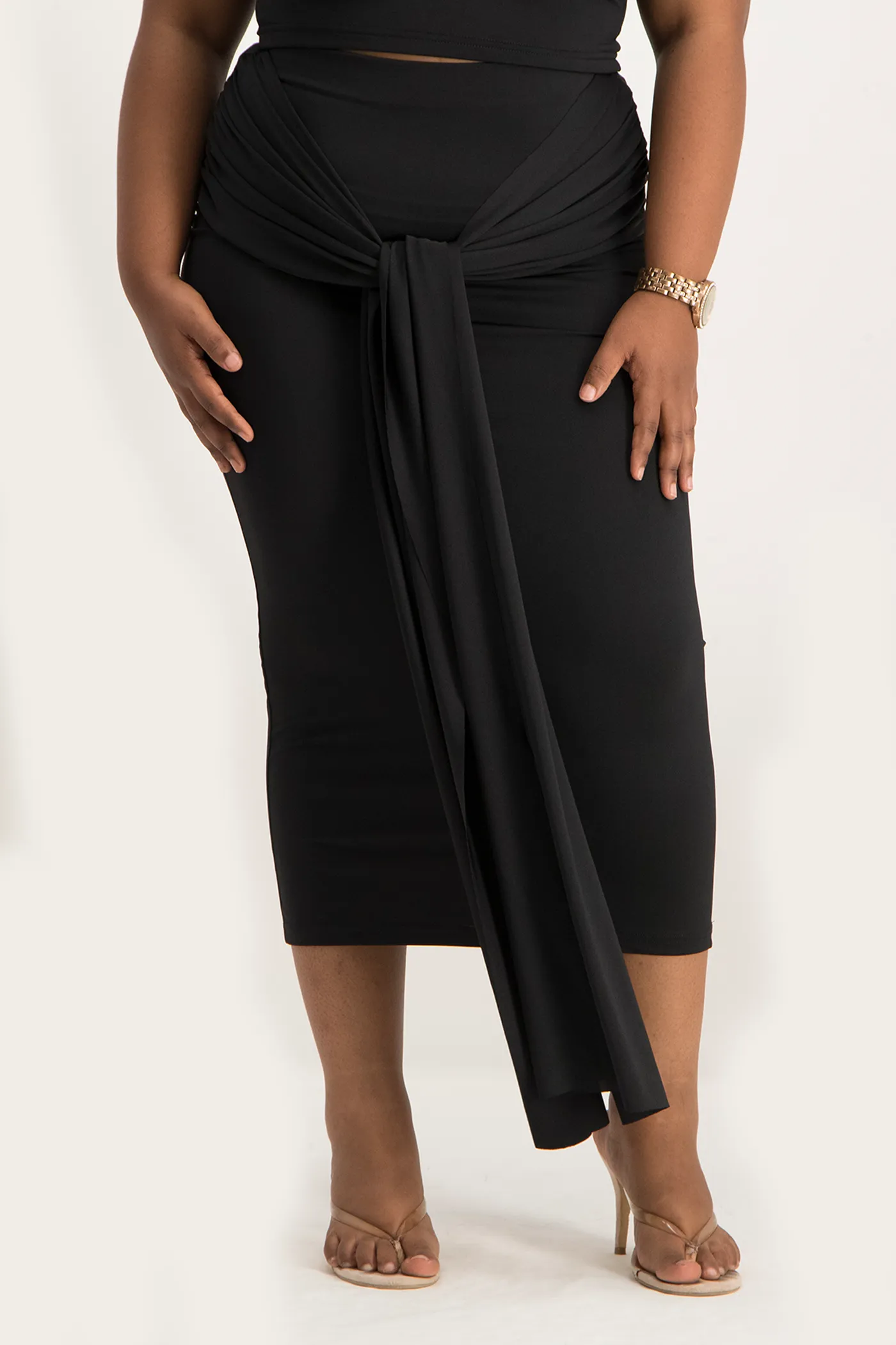 Savannah Wrap Tie Detail Skirt - Black