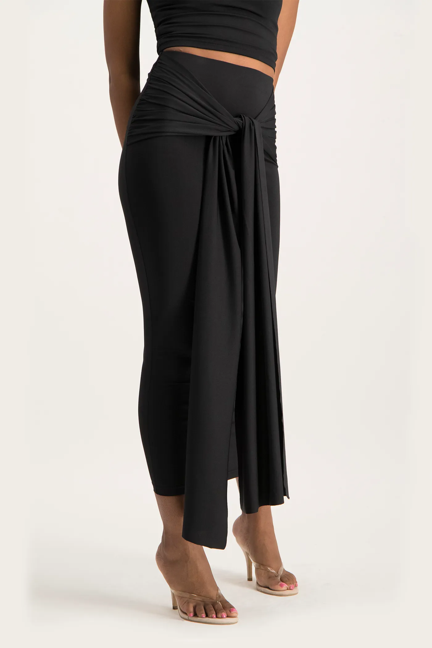 Savannah Wrap Tie Detail Skirt - Black