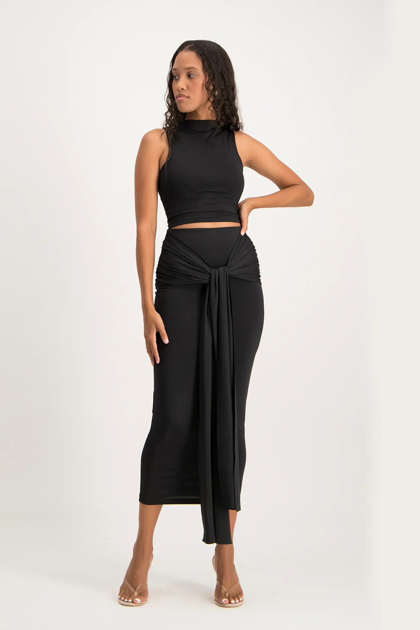 Savannah Wrap Tie Detail Skirt - Black