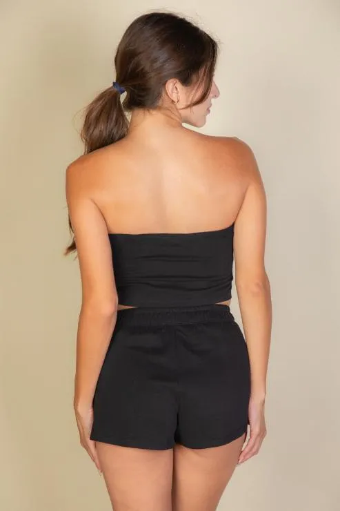 Simple Solid Color Tube Top And Shorts Two Piece Set (CAPELLA)