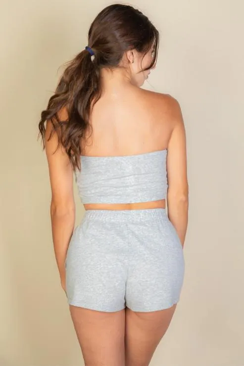 Simple Solid Color Tube Top And Shorts Two Piece Set (CAPELLA)